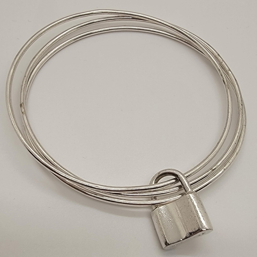 Tiffany & Co. Sterling Silver 1837 Lock Charm Triple Bangle Bracelet - Picture 2 of 4